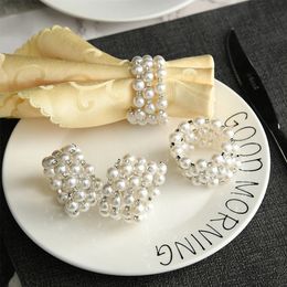 4PCS High quality Metal drill Pearls Napkin Rings Napkin Buckle for Dining party wedding table decoration Napkin Holder 240319