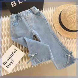 Trousers Baby Girl Bow Jean Flare Denim Pant Infant Toddler Child Elegant Preal Bell-bottomed Clothes 1-7Y