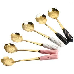 Coffee Scoops Tea Spoon Stirrer Set Ceramic Handle Easy To Grip Perfect For Dessert Luxury Parties 6 Pack