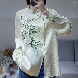 Ethnic Clothing High-end Spring Summer Jacquard Top Chinese Tang Attire Retro Embroidery Bamboo Elegant Lady Blouse Female S-XXL