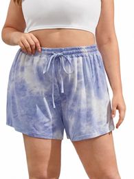 plus Size Summer Loose Casual Shorts Women Tie Dye Drawstring Waist High Stretch Lounge Shorts Female Large Size Shorts 5XL 6XL u1k8#