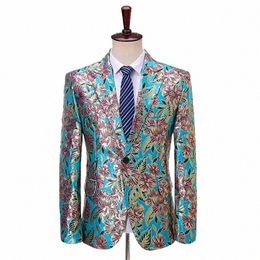 shenrun Men's Blazers Fi Black Blue Floral Pattern Casual Suit Jacket Party Prom Singers Host Drummer Costume Slim Blazer u0w3#