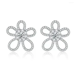 Stud Earrings Moissanite For Women D VVS1 18K White Gold Plated 925 Sterling Silver Flower Lab Diamond Wedding Jewelry