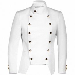 2023 Black White Korean Fi Double-breasted Steampunk Suit Jacket Mens Medieval Gothic Vintage Blazers 33hg#