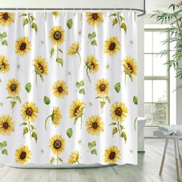 Shower Curtains Sunflower Rustic Yellow Flower Green Leaves Plant Floral Bath Curtain Polyester Fabric Bathroom Decor With Hooks