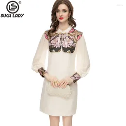 Casual Dresses Women's Runway Stand Collar Long Sleeves Printed Patchwork Vintage Pencil Short Vestidos