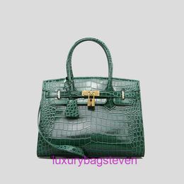 Hremms Birkks Designer Shoulder bags online shop 2024 New Crocodile Leather Bag Fashionable Bright 30 Lock Buckle Genuine Womens With Real Logo