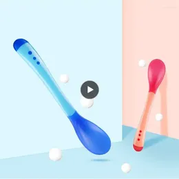 Spoons 3Colors Temperature Sensing Spoon For Kids Boys Baby Silicone Fork Feeding Toddler Flatware Drop