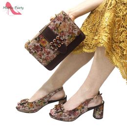 Dress Shoes 2024 Italian Matching And Bag Set In Coffee Colour High Quality Design Special Comfortable Heels For Wedding