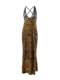 Casual Dresses Women Sling Dress Sleeveless Backless Flower/Leopard Print Summer Long For Cocktail Party