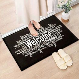 Carpets Home Decorative Hallway Entrance Door Mat Welcome Doormat Black Flannel Fabric Printed Anti-Slip Custom Floor Mats Rugs