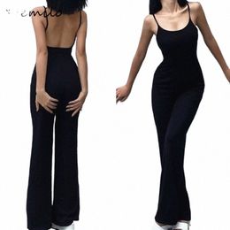 xeemilo Sexy Backl Spaghetti Strap Jumpsuit Woman Summer Black Skinny Bodyc Bodysuit Pants Holiday Ladies Casual Jumpsuits t7Hz#