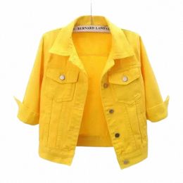 wtempo New Spring Women Denim Jackets Candy Color Casual Short Denim Coats Female Fall Casual Solid Jeans Jackets Outerwear z30e#