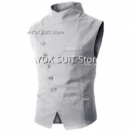 2022 Men's Suit Vest Stand Collar Single Breasted Men Chalecos Slim Fit For Wedding Sleevel Jackets z2VJ#