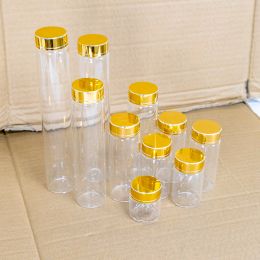 Jars 6PCS 25ml 30ml 40ml 50ml 60ml 70ml 80ml 150ml 180ml Mini Clear Glass Bottles with Gold Screw Plastic Cap Cute Jars Vials
