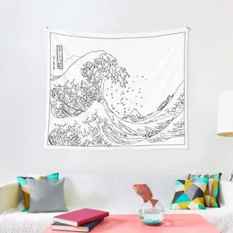 Tapestries Great Wave Outline Black And White Tapestry Wall Hanging Decor Decoration For Bedroom