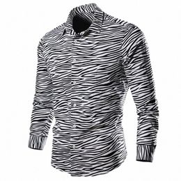 zebra Striped Print Shirt for Men Luxury Designer Clothes Korean Cott Nightclub Party Social Dr Shirts Male Chemise Top 6XL K3N0#