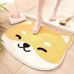Mats Cartoon Style Shiba Inu Multishape Home Soft Cute Nonslip Foot Mat Cashmere Imitation Bathroom Accessories Absorb Water Carpet