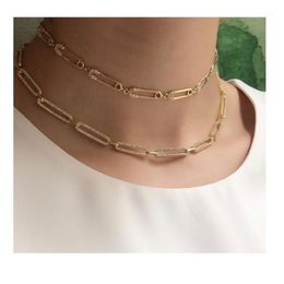 2021 christmas gift unique women Jewellery Gold filled micro pave cz safety pin link chain choker necklace 32 10cm sexy layer1269q
