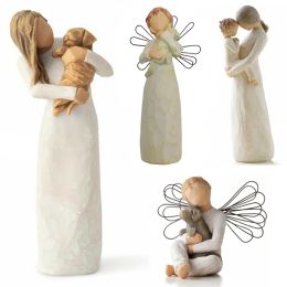 Sculptures Mom And Son Angel Elf Sculpture Decorations Resin Crafts Fairy Garden Figure Figurines Home Accessories Living Room Decoration