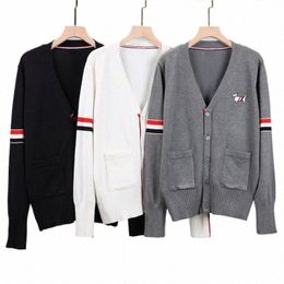 autumn Sweater Coat Women's Cardigan College Style Embroidery Puppy Stripe Color Block Knitwear Overlay Top z43g#