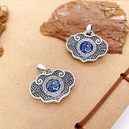 Chains 925 Silver Vintage Blue Enamel Ruyi Pendant Chinese Style Classic Necklace For Women Ancient Charms Clavicle Chain Jewellery