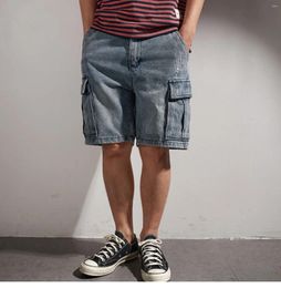 Men's Shorts American Heavy Washed Cotton Denim For Men Loose Straight Half Jeans Pants 2024 Summer Vintage Cargo Workwear Knee Length