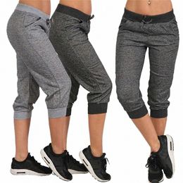 women Summer Short Pants Sweatpants Capri Pants Cropped Jogger Running Pants Loose Casual Drawstring Waist with Side Pockets j2Z5#