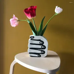 Vases Vase Aesthetic White Ceramic Hand Creative Finger-painted Modern Nordic Style Decorative Resin Home Decor
