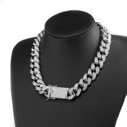 20mm 16-30Inches Iced Out Full Bling CZ Triple Lock Hip hop Cuban Link Chain Necklace for Men Women274W