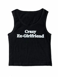 Crazy ex-girlfriend Sleeveless Tank Top Aesthetic Cute Slim Sexy Crop Top Y2k Clothes Goth Emo Girl Corset Vintage punk Baby Tee 240320