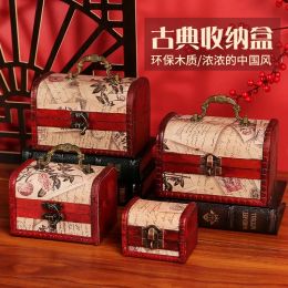 Accessories Zakka Vintage Stamp Patterns Storage Decorative Suitcase Wooden Box Casket Lock Desktop Storage Box Finishing Muhe Jewelry Box