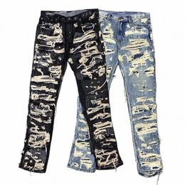 fi Fried Street Jeans Exaggeratedly Taped Slim Straight Pants Embroidered Patch High Work W Casual Jeans Man K4Th#