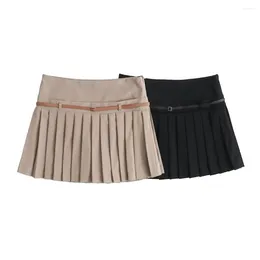 Skirts UNIZERA2024 Spring Product Women's Belt Decoration Wide Pleated Pant Skirt Short High Waist Hundred Mini
