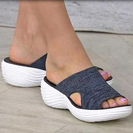 Slippers Womens Sandals Summer Shoes 2022 New Low Heel Jet Lightweight Wedge Platform H240328