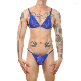 Bras Sets Mens Lace Underwear Bra Set For Sissy Lingerie See Through Fetish Body Harness Plus Size Gay Bikini Nightwear Crossdresser
