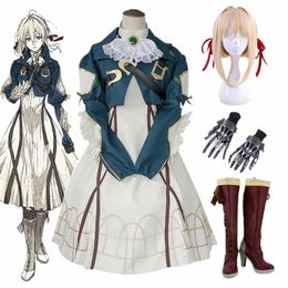 anime Violet Evergarden Cosplay Costume High Quality Princ Maid Dr Wig Shoes Halen Carnival Prom Skirt For Woman 8805#