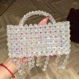 Totes Summer Personalised Colourful Tassel Design Women's Bag Fashion Fantasy Acrylic Woven Handbag Flower Decoration Beaded Bags