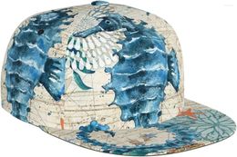 Ball Caps Blue Seahorse Nautical Map Pattern Flat Bill Hat Unisex Snapback Baseball Cap Hip Hop Style Visor Blank Adjustable