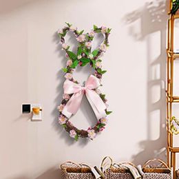 Decorative Flowers 1pc Easter -Shaped Wreaths Natural Rattan Green Leaves Flower Garland For Front Door Indoor Wall Decoration