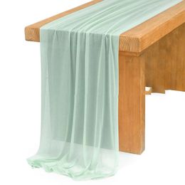 sage green Table Runner Chiffon Setting SemiSheer Dining Vintage Wedding Party Christmas Banquets Arches Cake Decor 240325