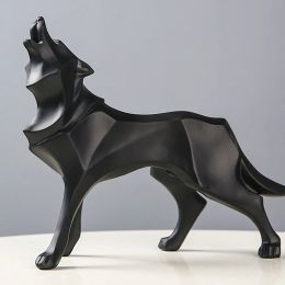 Sculptures Resin Abstract Wolf Statue Nordic Geometric Animal Figurines Wolf Sculpture Crafts Home Office Shelf Desk Decoration Ornaments