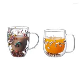 Wine Glasses Dry Flower Sea Teas Cup Double-Layer Glass Coffee Mug With Handle For Wife Girl Teacher On Birthday Valentines Drop