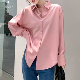 Womens Fashion Vintage Silk Satin Shirts Long Sleeve Tops Solid Color Plus Size Blouses 240328