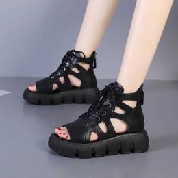 Sandals Womens Short and Fat Platform Designer New 2023 Summer Beach Casual Shoes Lace Wedge 9CM Fashion H240328TCJQ