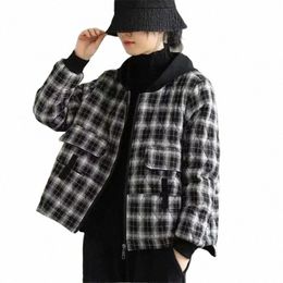 2023 New Cott-Padded Clothes Women's Cott Coat 2023 New Winter Jacket Parka Korean Style Warm Hooded Plaid Outerwear Female 03iZ#
