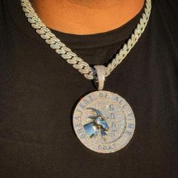 Chains Bling Iced Out Full Diamond Rock Punk Jewellery Micro Paved Big Heavy Cuban Chain Hip Hop Men's Goat Shape Round Pendant3036