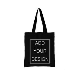Customizable Black Bag Canvas Shopping Bags for Groceries Large Womens Designer Handbags Anime Tote Fabric Shopper Cloth Summer 240322