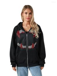 Women's Hoodies Women Zip Up Hoodie Rhinestone Skeleton Goth Clothes Vintage Oversized Sweatshirt Jacket Streetwear Coat