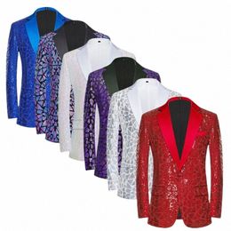 fi Trend Men Wedding Prom Party Sequin Suit Jacket Gold / Sier / Red Singer Host Luxury Stage Dr Blazer Coats K82H#